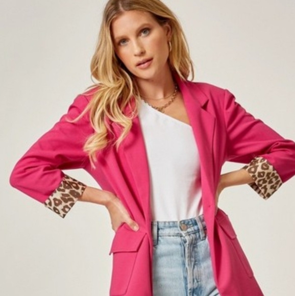 Last 1!  Hot Pink Leopard Blazer Small - Picture 4 of 4